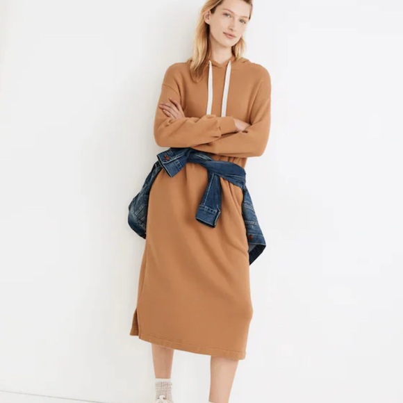 Madewell Dresses & Skirts - Madewell MWL AirTerry hooded sweatshirt dress lTan Knit Top